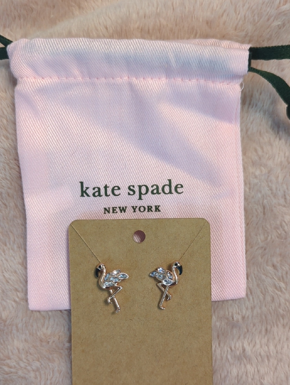 kate spade Rose Gold Flamingo Stud Earrings with Pink Pouch
